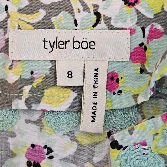 Tyler Boe Floral Tunic Dress Green Embroidered Casual Mini Length | Women's 8 - Picture 6 of 16